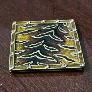 RARE JAY STRONGWATER JUNGLE SAFARI LIBRE LION CRYSTAL ENAMEL BAR DRINK COASTER